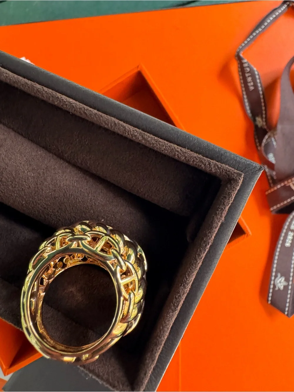 Hermes 18k Gold Chain D’ancre Chain-Link 'H' Ring